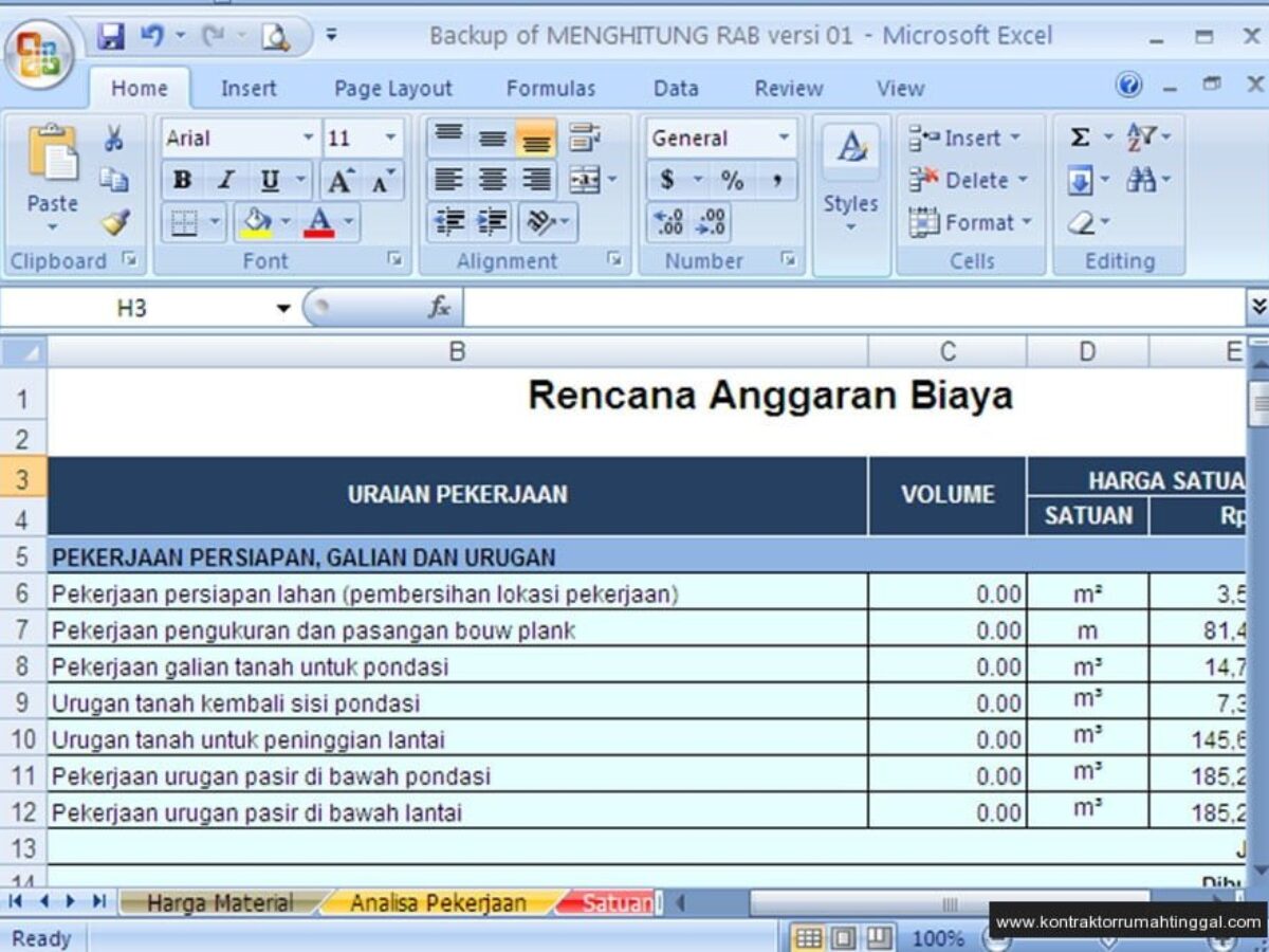 Download Excel Perhitungan Rab Dan Time Schedule Untuk Bangunan Rumah Betanttcom