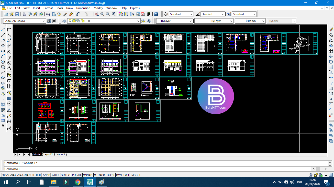 Gambar Sekolah Madrasah 2 Lantai DWG AutoCAD dan File Hitungan RAB Terlengkap