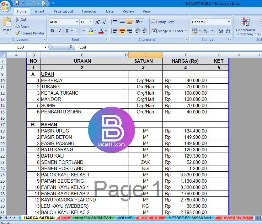 File Hitung RAB Rumah+File DWG AutoCAD Beserta Komponenya Terlengkap