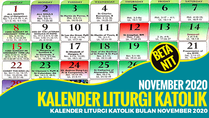 Kalender Liturgi Katolik Bulan November 2020