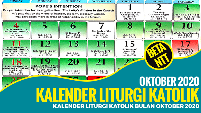 Kalender Liturgi Katolik Bulan Oktober 2020