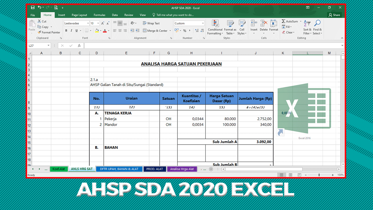 AHSP Sumber Daya Air SDA Terbaru Format Excel