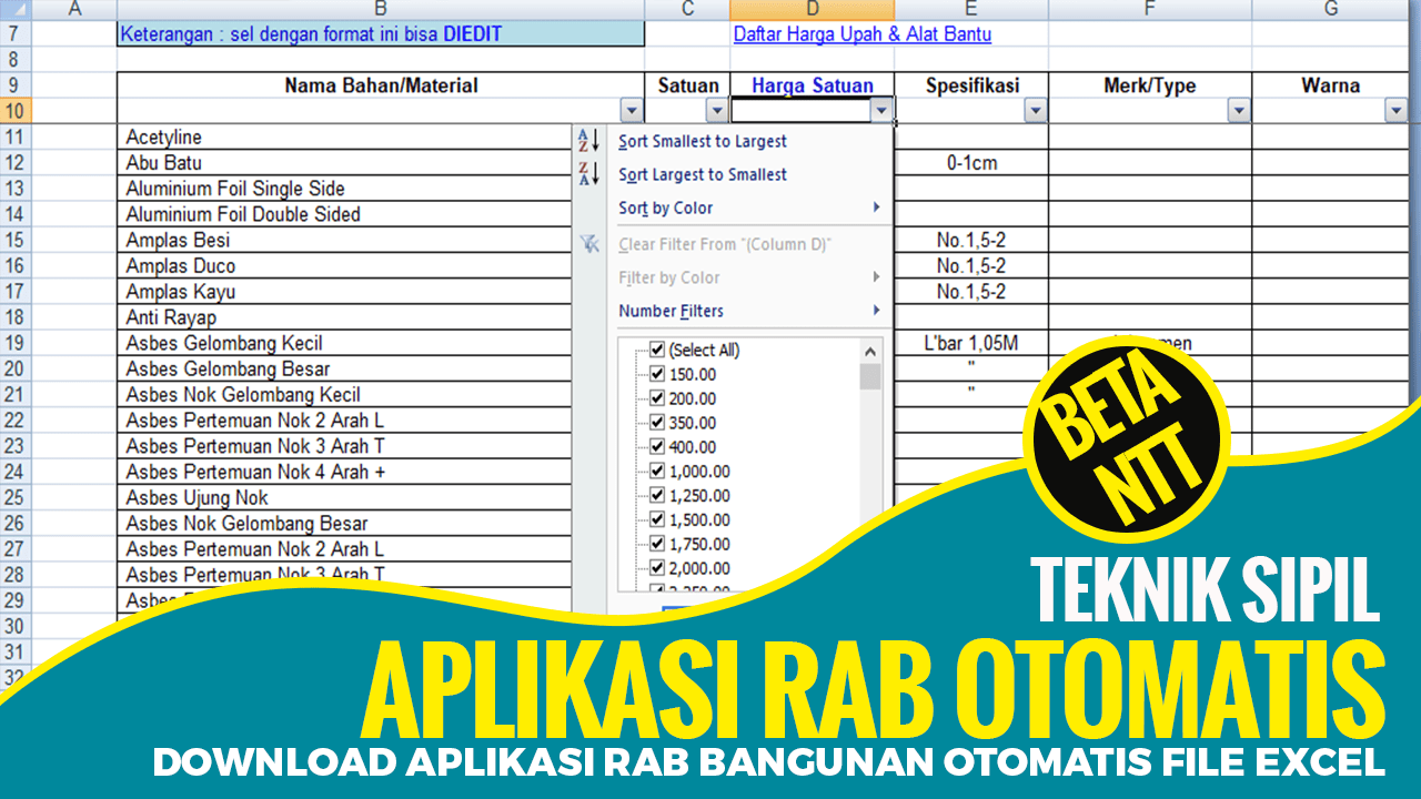 Download Aplikasi RAB Bangunan Otomatis File Excel, Software RAB