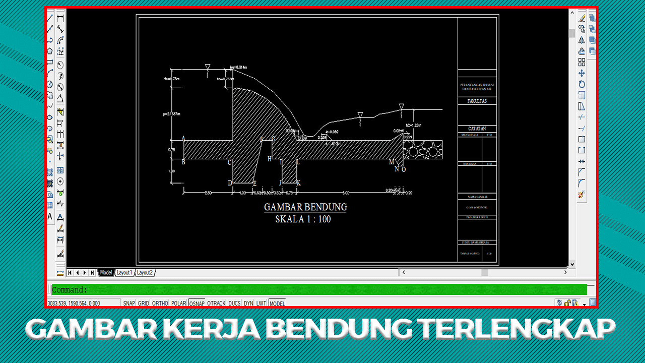 Download Gambar Kerja Bendung File AutoCad DWG Terlengkap