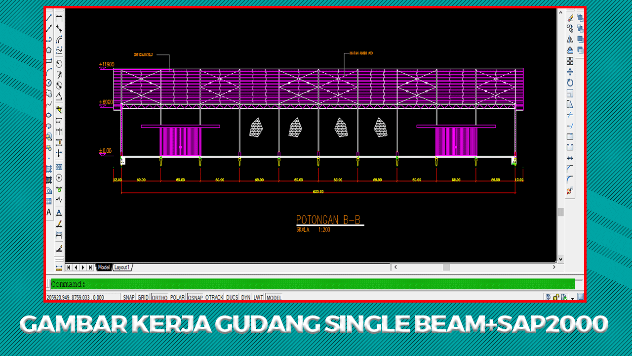 Gambar Kerja Gudang Single Beam Format DWG Autocad Beserta Perhitungan Excel