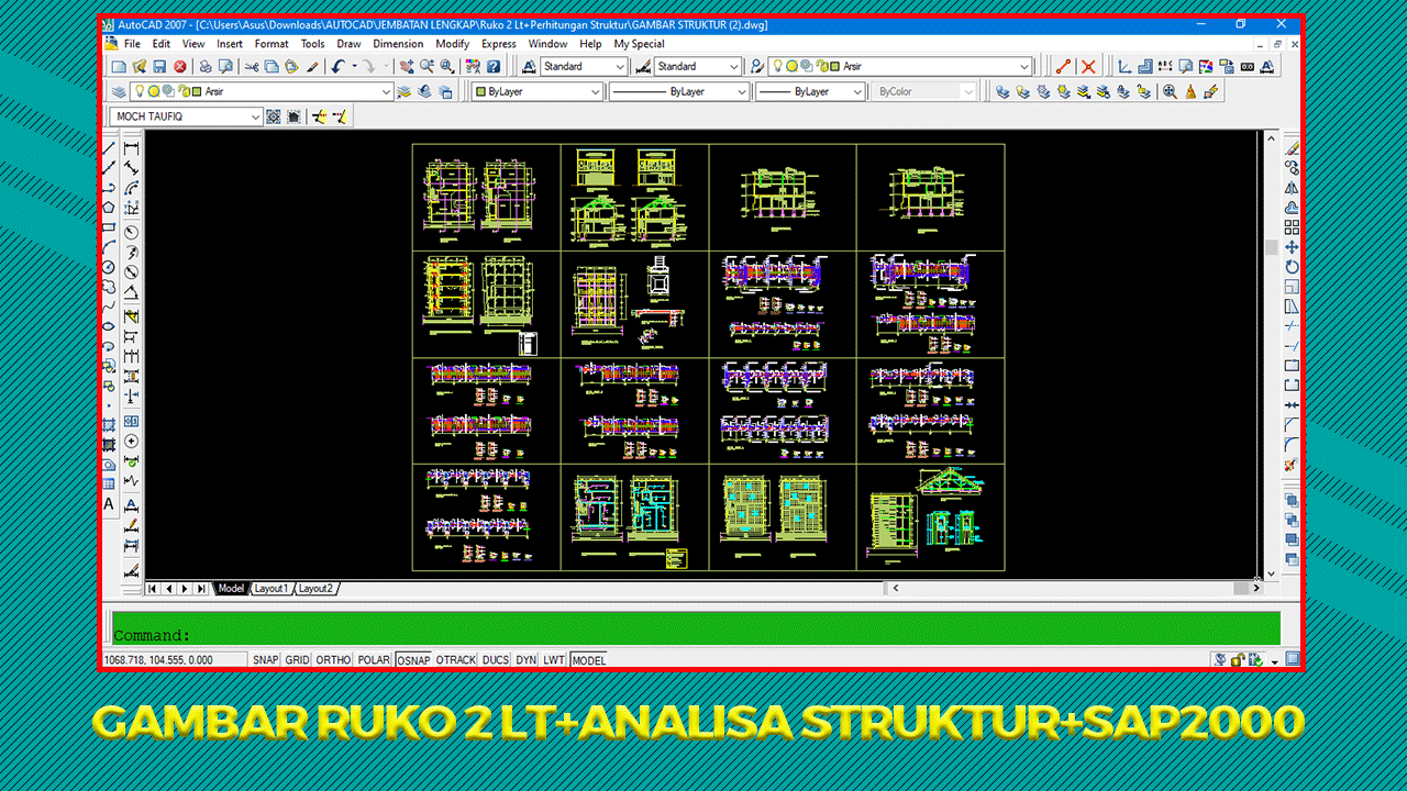 Gambar Ruko Lt 2 DWG+Analisa Struktur+SAP2000