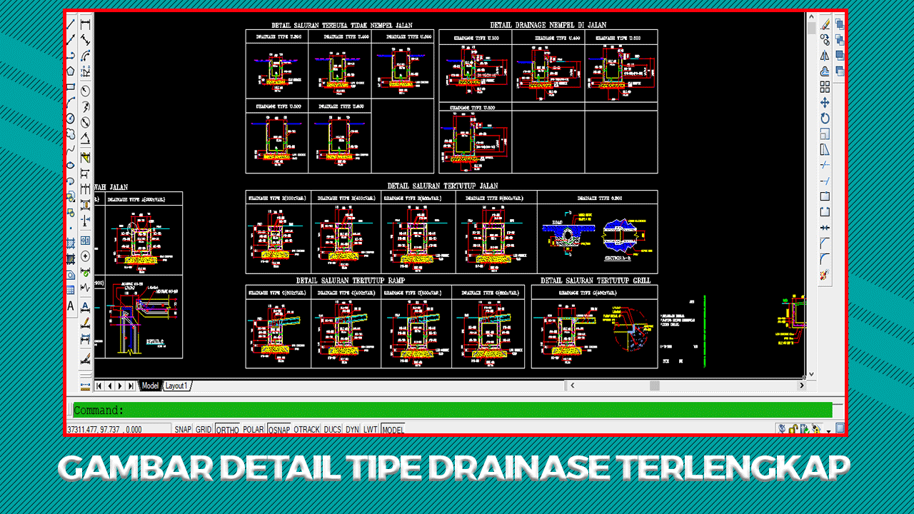 Gambar Detail Tipe Drainase File DWG AutoCad