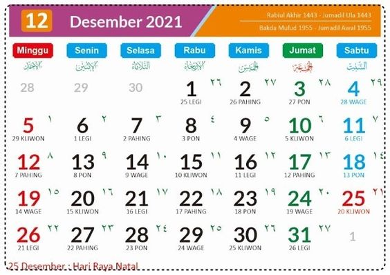 Kalender Bulan Desember 2021