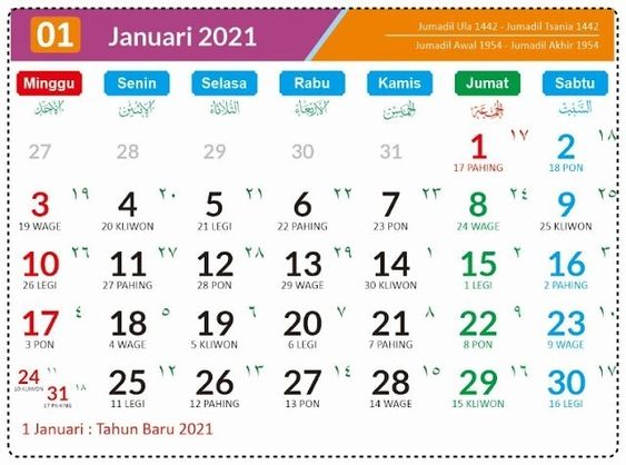 Kalender jawa bulan januari 2022