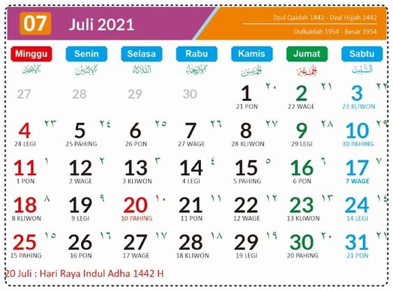 Kalender Bulan Juli 2021