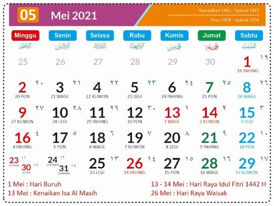 Kalender Bulan Mei 2021
