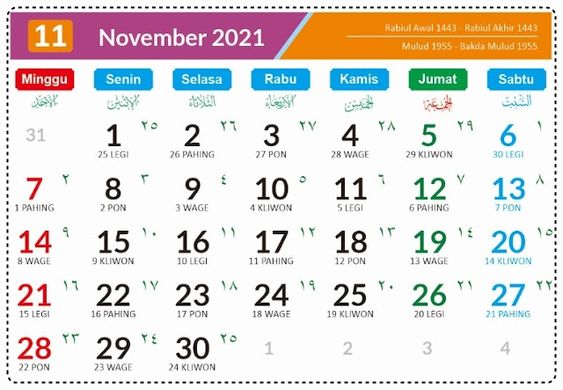 Kalender Bulan November 2021