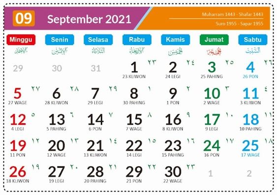 Kalender Bulan September 2021