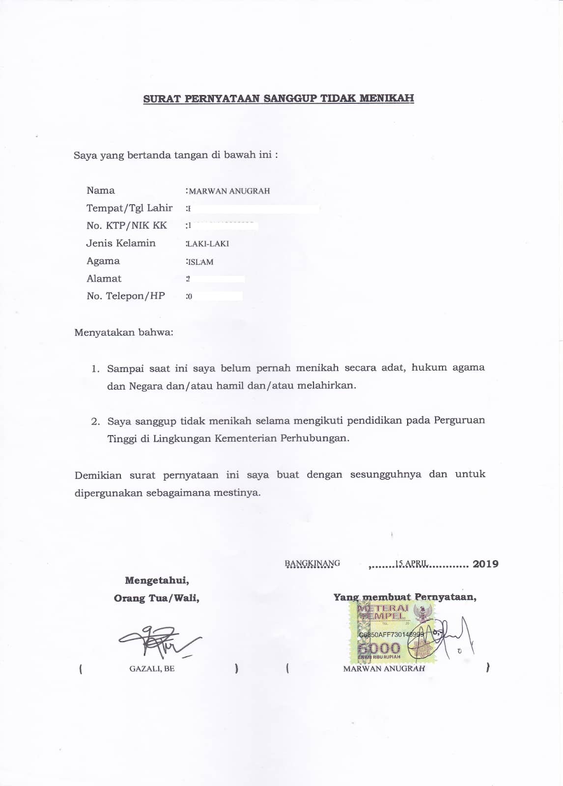 Contoh Surat Pernyataan Yang Baik dan Benar Terbaru