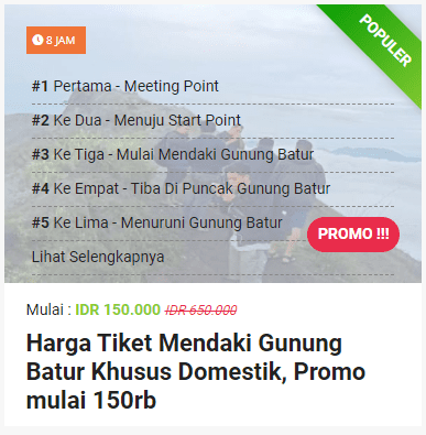 Harga Tiket Mendaki Gunung Batur Khusus Domestik, Promo mulai 150rb