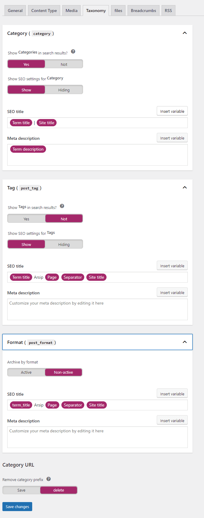 Masuk ke Halaman SEO => Search View => Taxonomy