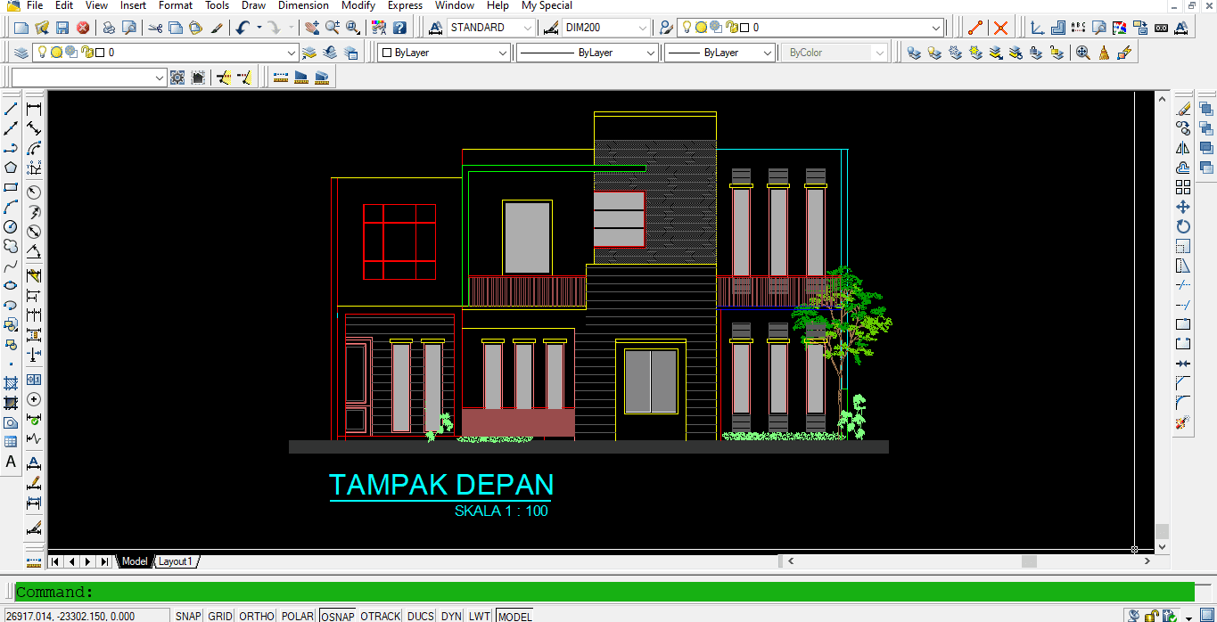 Download Desain Rumah Tinggal 2 Lantai 12x16 M DWG AutoCAD