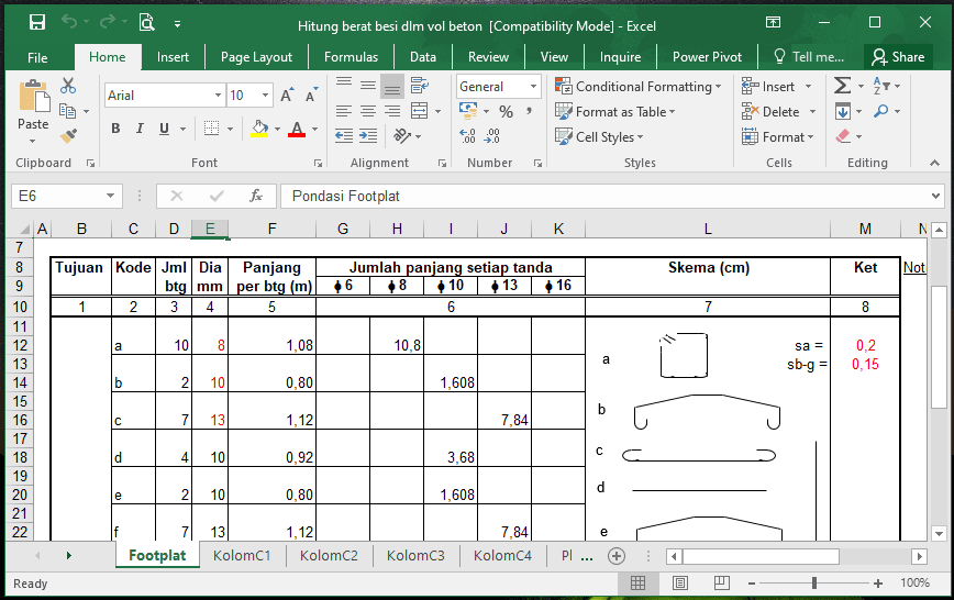 Download File Excel Hitung Berat Besi dan Volume Beton.