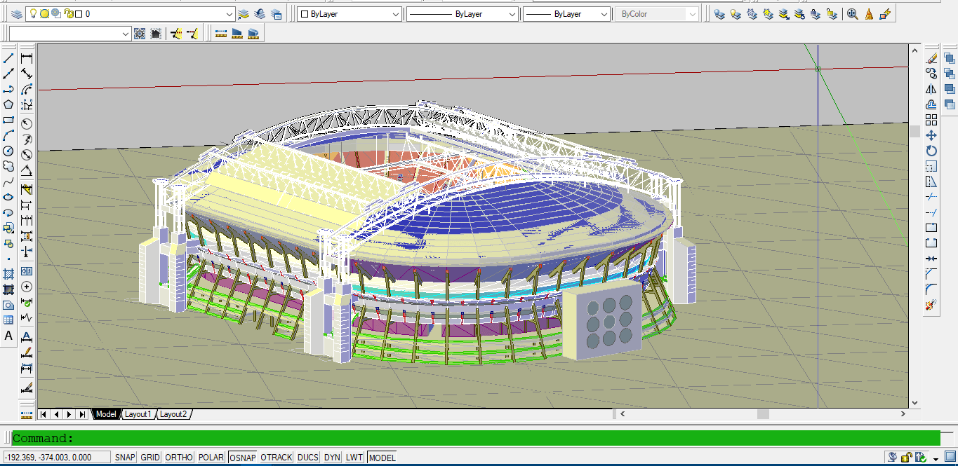 Download Gambar Stadion Sepak Bola 3D file DWG AutoCAD