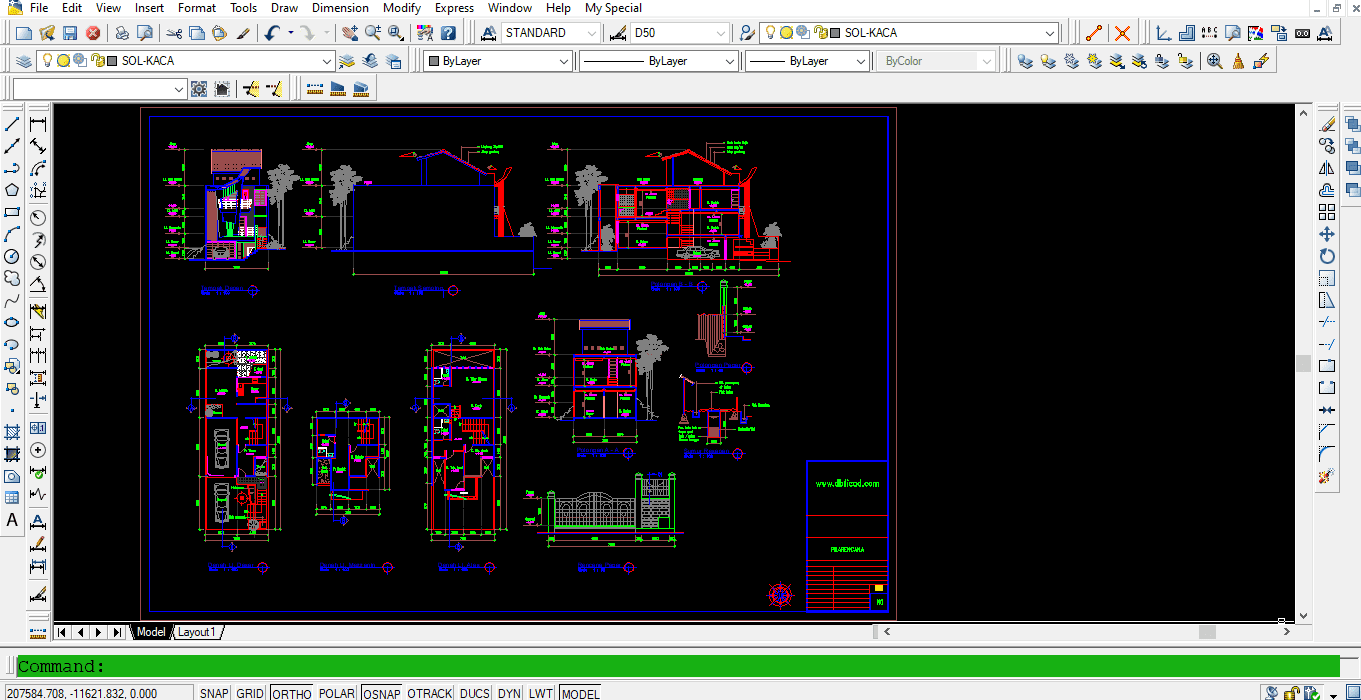 Download Rumah Ukuran 7x20 M Bestek Lengkap DWG AutoCAD