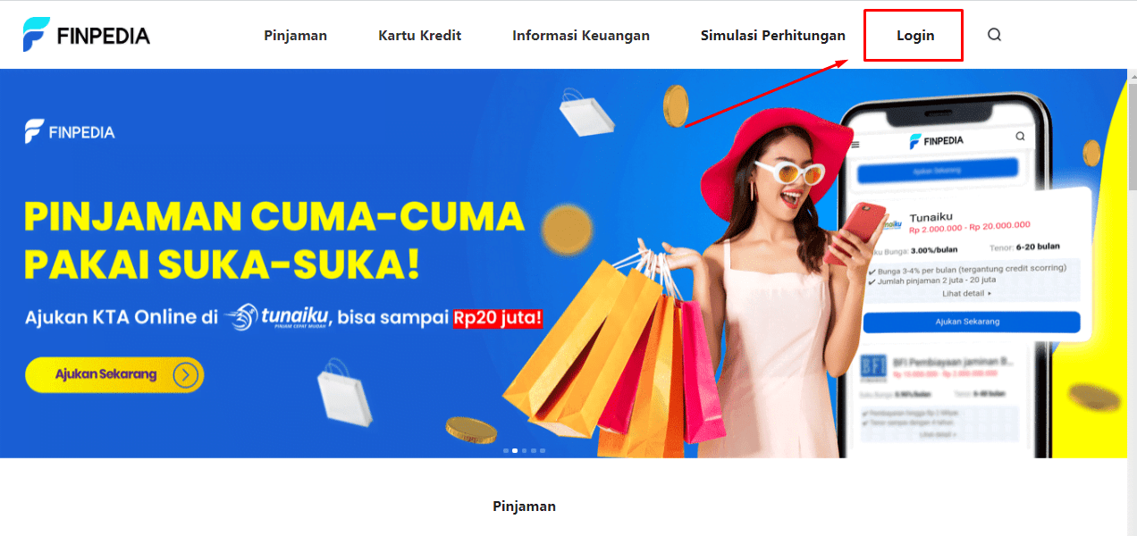Tampilan laman Finpedia. Anda pilih menu LOGIN.