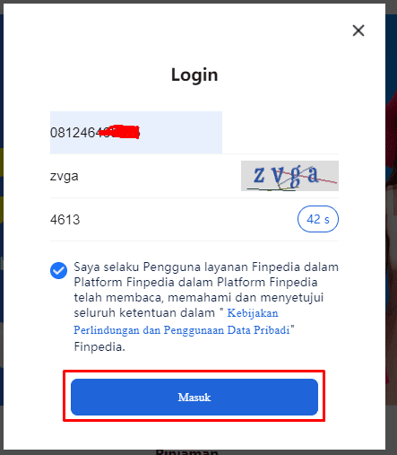 Tampilan Laman Login Finpedia