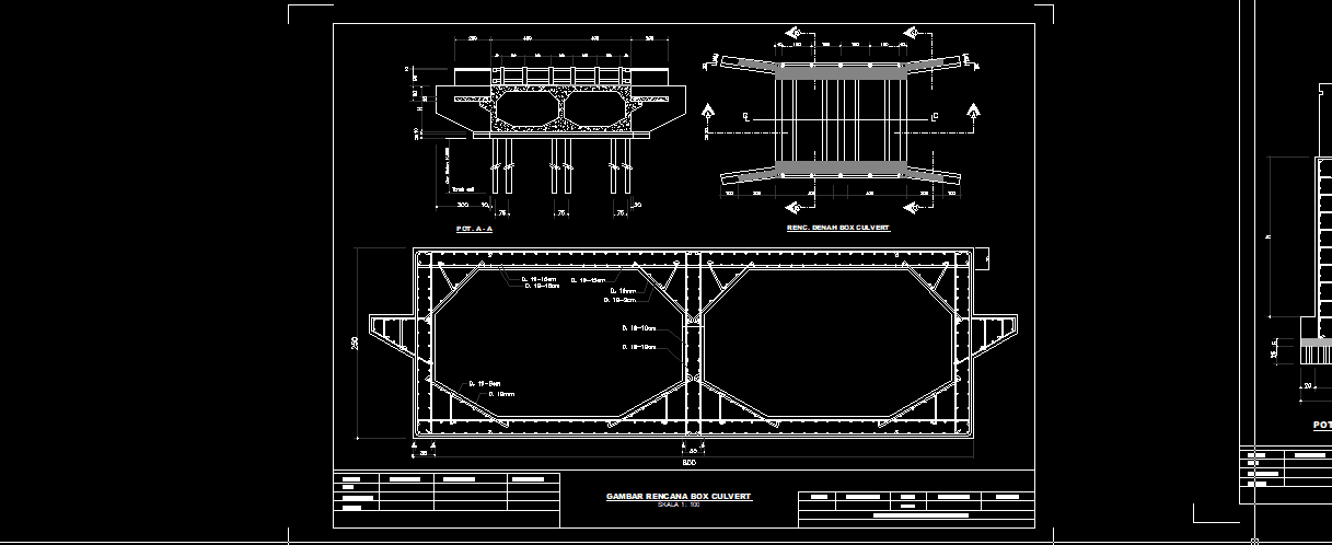 Download Gambar Box Culvert untuk Irigasi Bendungan DWG AutoCAD