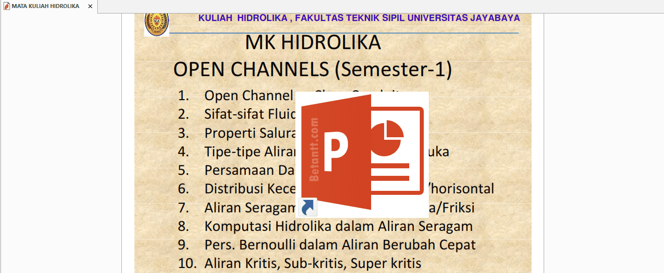 Download Modul Mata Kuliah Hidrolika Teknik Sipil File PPT