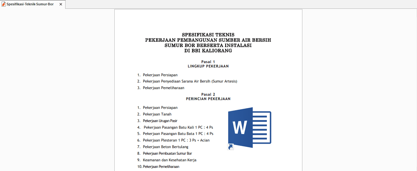 Download Laporan Spesifikasi Teknis Sumur Bor