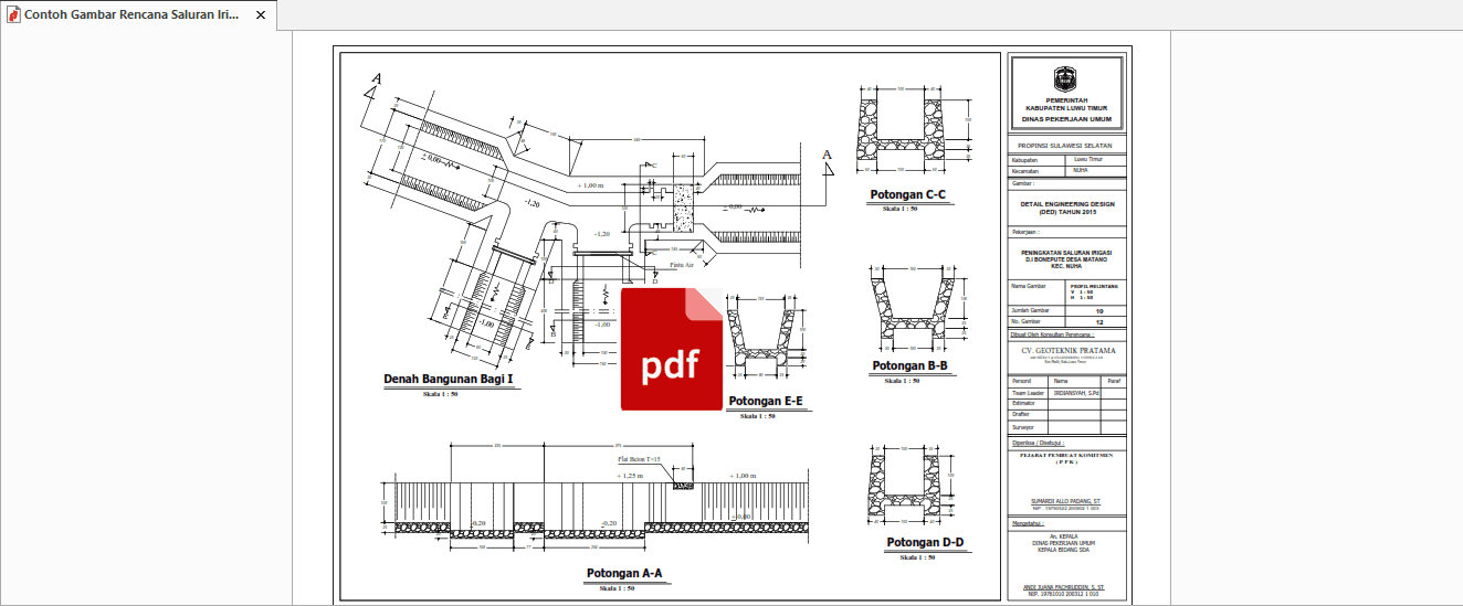 Download Gambar Desain Pintu Air dan Gabungan Saluran Irigasi