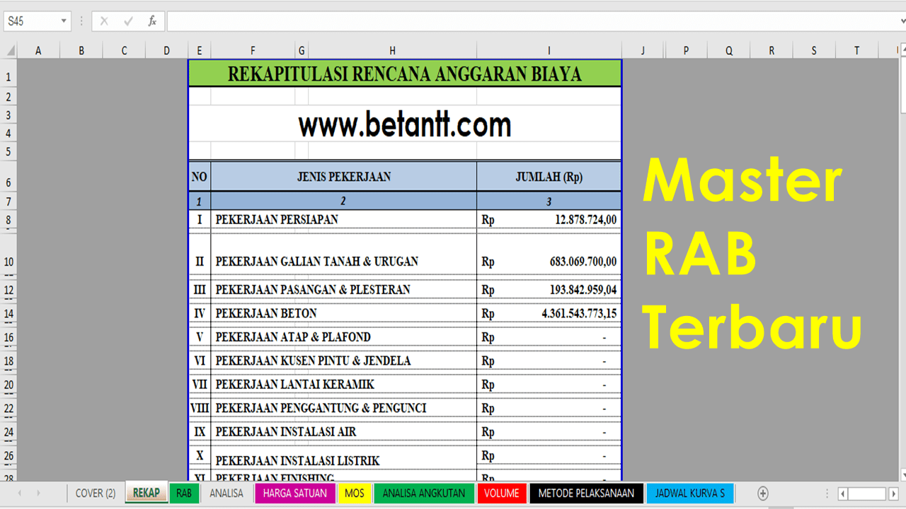 Download Master File Hitung RAB Rumah Lengkap (As Built+RAB+Backup)