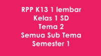 Download RPP K13 1 Lembar Kelas 1 SD Tema 2 Semester 1 Revisi Terbaru