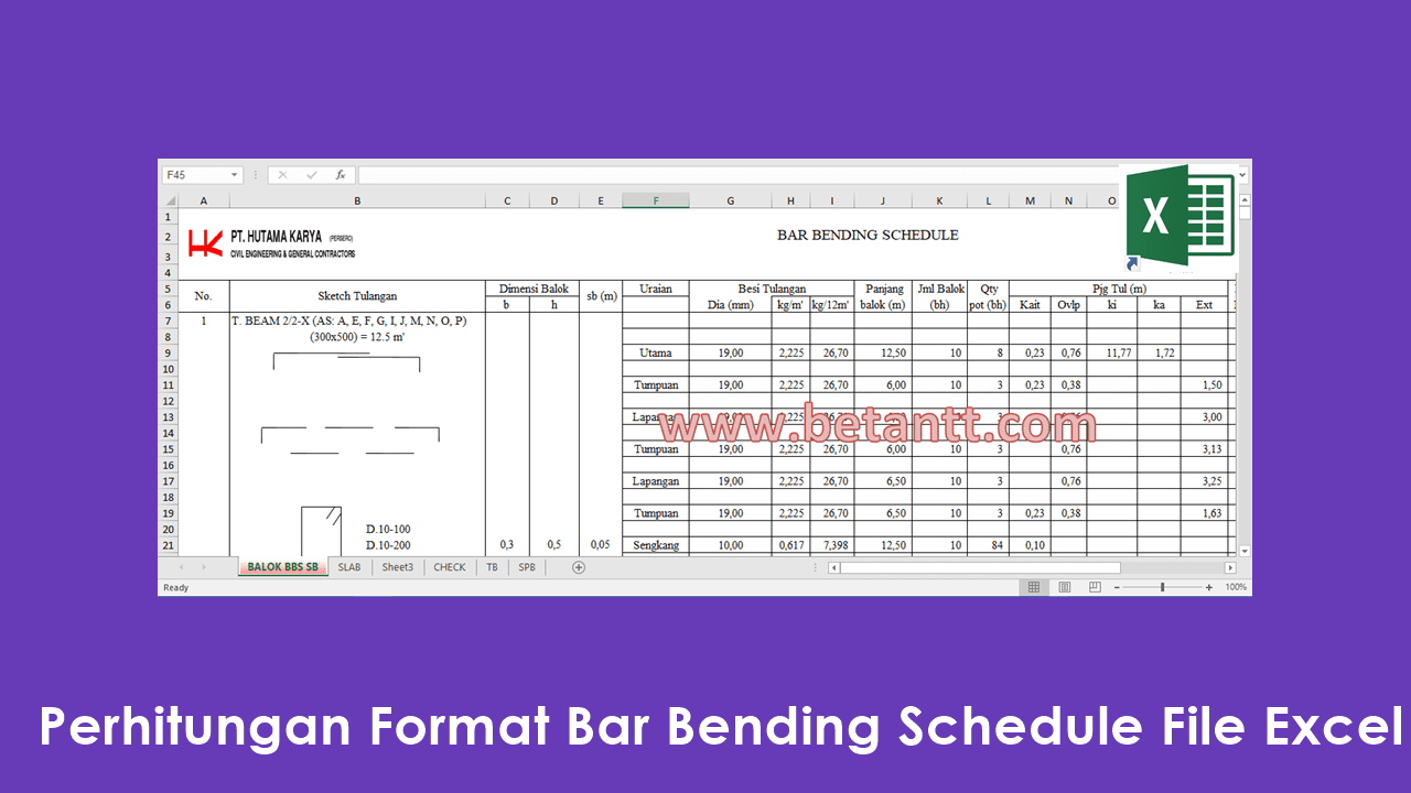 Download Perhitungan Format Bar Bending Schedule File Excel