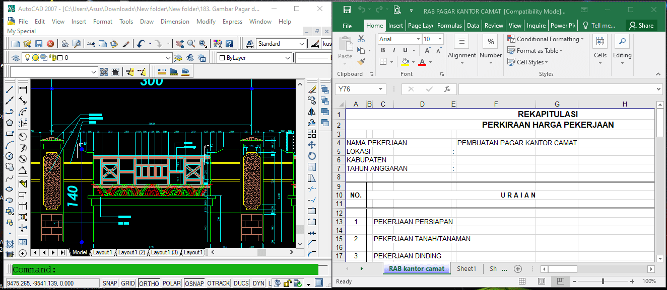 Download Gambar Pagar DWG Beserta File RAB Excel